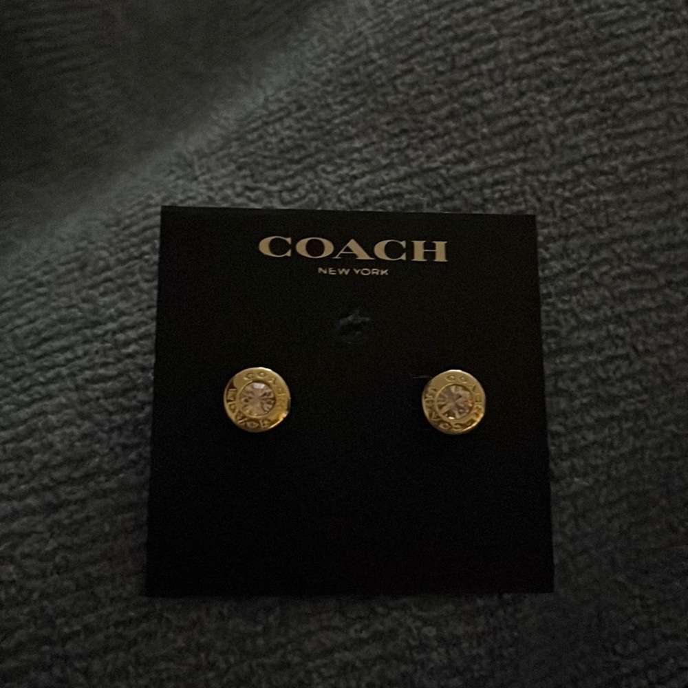 Coach New York gold earrings with pink stones